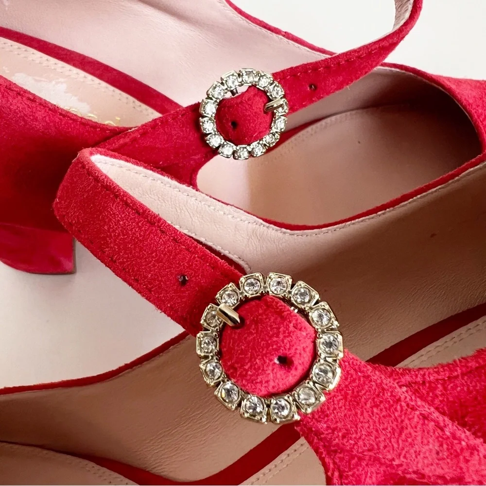 ✖️SOLD✖️•KATE SPADE• Engine Red Marlene Suede Mary Jane Pumps Size 11B - Picture 10 of 15